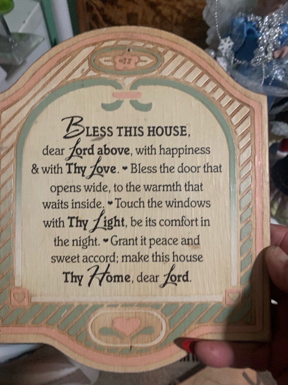 Bless This House Wooden Wall Plaque - Pastel Pink & Mint